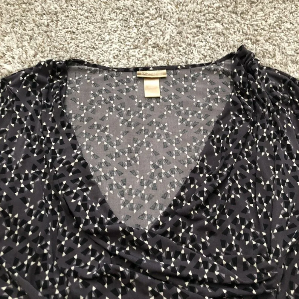 Miss Tina by Tina Knowles Women Colorful Long Sleeve Blouse Deep V Neck Top 2XL